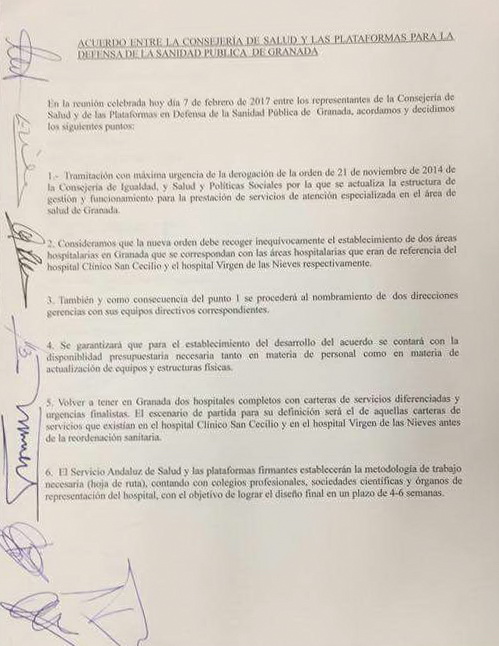 La Junta y las plataformas sanitarias de Granada alcanzan un acuerdo para dos hospitales completos con carteras de servicios diferenciadas y urgencias finalistas 